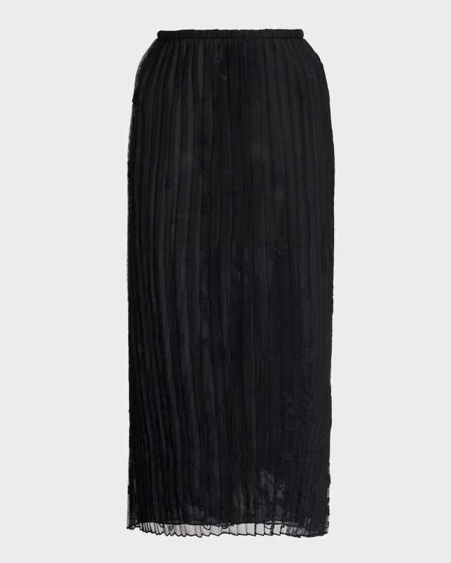 Floral Pleated Tulle Midi Skirt